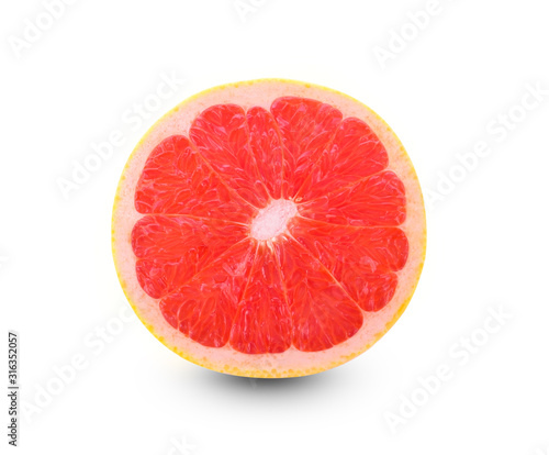 One half of grapefruit isolated on a white background.