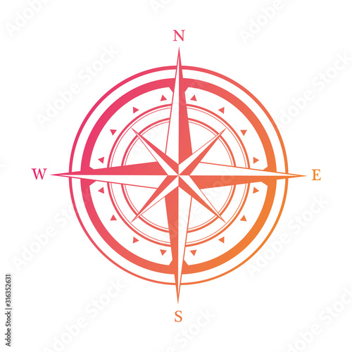 Red compass icon isolated on a white background. Travel symbol