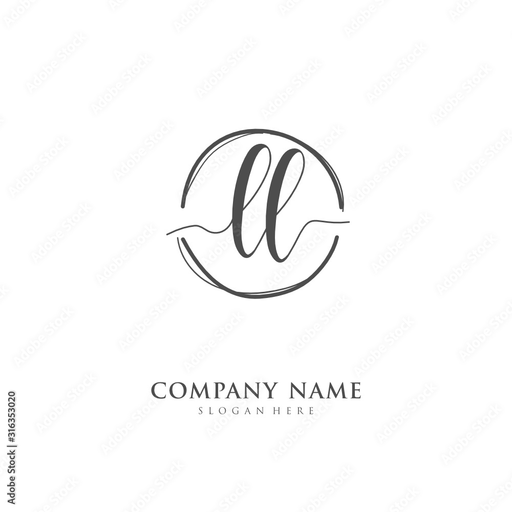 Naklejka Handwritten initial letter L LL for identity and logo. Vector logo template with handwriting and signature style.