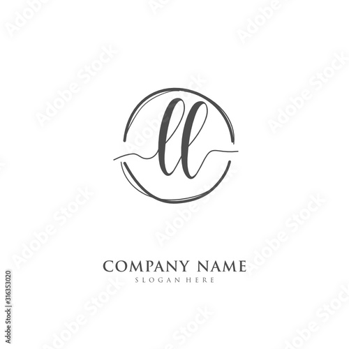 Handwritten initial letter L LL for identity and logo. Vector logo template with handwriting and signature style.