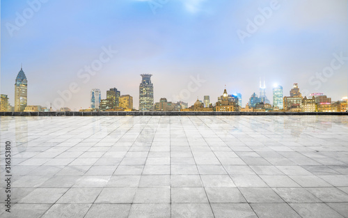 Panoramic skyline and buildings with empty concrete square floor,shanghai,china