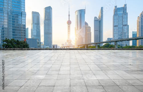 Photography Panoramic skyline and buildings with empty concrete square floor,shanghai,china