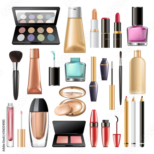 Decorative cosmetics and makeup products mock up packages set