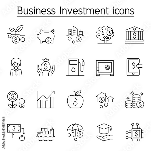 Business investment icon set in thin line style