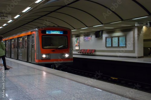 Athens, Greece - November 30 2019: Metro station or subway in Athens, Greece
