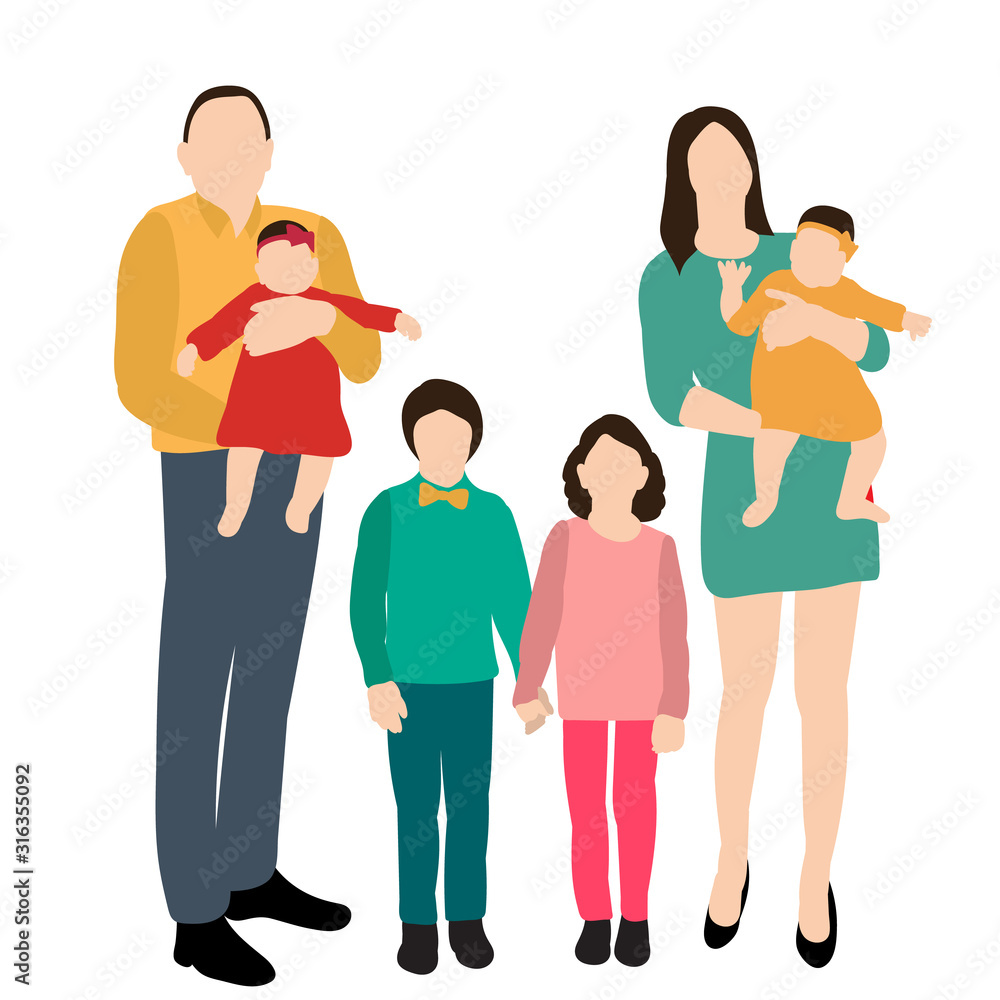 vector, isolated, parents and children in a flat style, no face