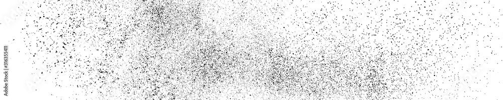 Black Grainy Texture Isolated On White. Panoramic Background. Dust Overlay. Dark Noise Granules. Wide Horizontal Long Banner For Site. Vector Illustration, EPS 10. - obrazy, fototapety, plakaty 