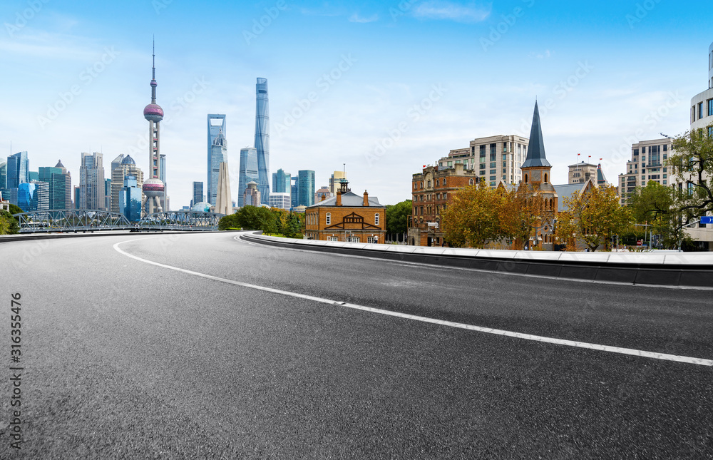 highway and city skyline in Shanghai, China