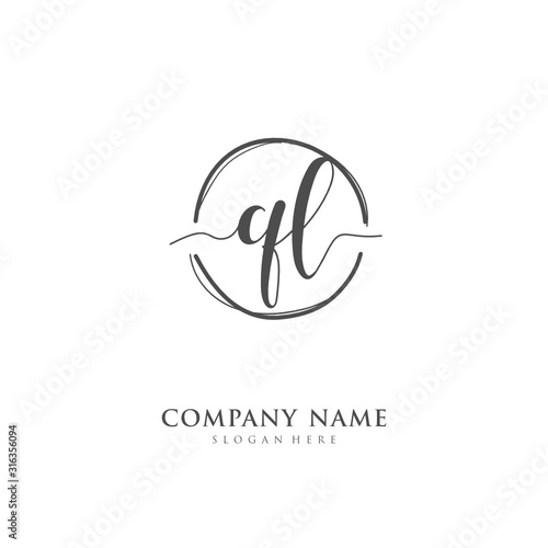 Handwritten initial letter Q L QL for identity and logo. Vector logo template with handwriting and signature style.