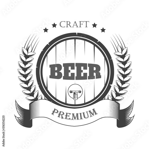 Beer pub, craft brewery isolated icon, barrel and barley