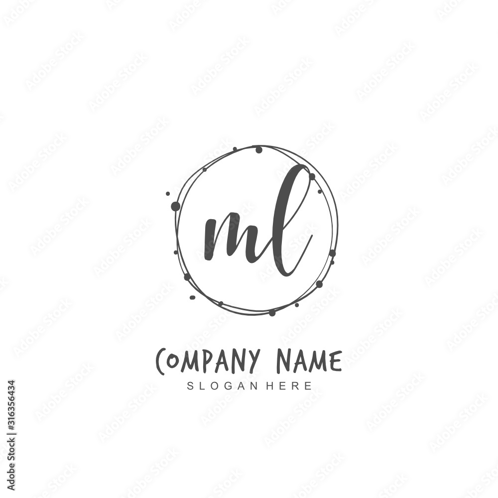 Handwritten initial letter M L ML for identity and logo. Vector logo template with handwriting and signature style. Handwritten initial letter M L ML for identity and logo. Vector logo template with handwriting and signature style.