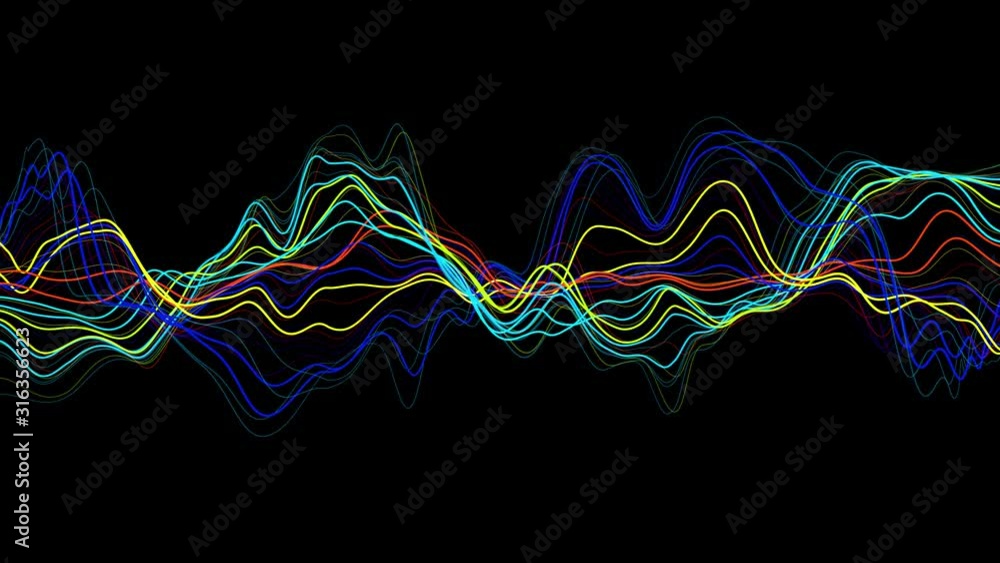 3d render of bright colorful 3d lines. Sound waves concept. Abstract background with deformed lines. Loopable animation.
3d render of bright colorful 3d lines. Sound waves concept. Abstract background with deformed lines. Loopable animation.