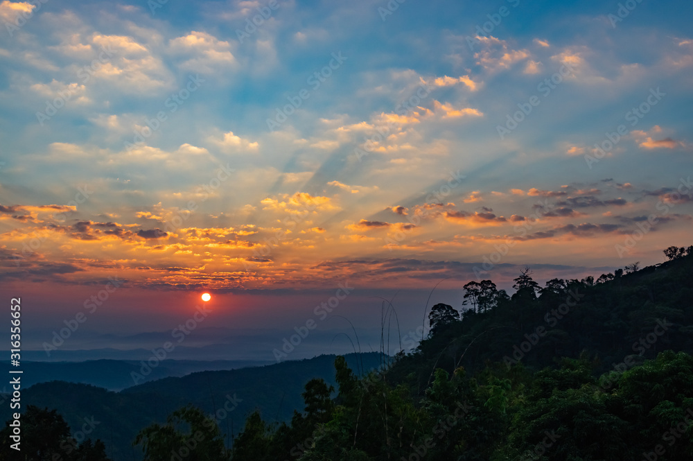 Picture of a sunrise in the mountains of Chiang Mai