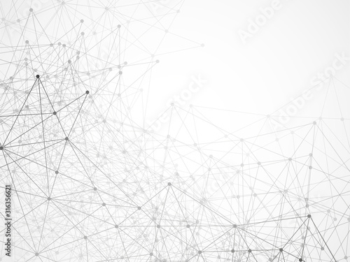 Abstract geometric background with connecting dots and lines. Modern technology concept. Black and white polygonal structure