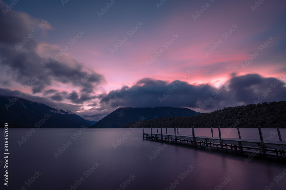 Sunset over lake Rotoiti, New Zealand