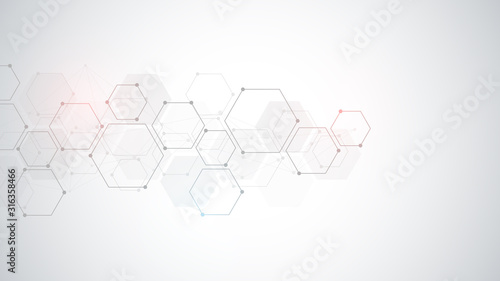 Vector hexagons pattern. Geometric abstract background with simple hexagonal elements. Medical  technology or science design.