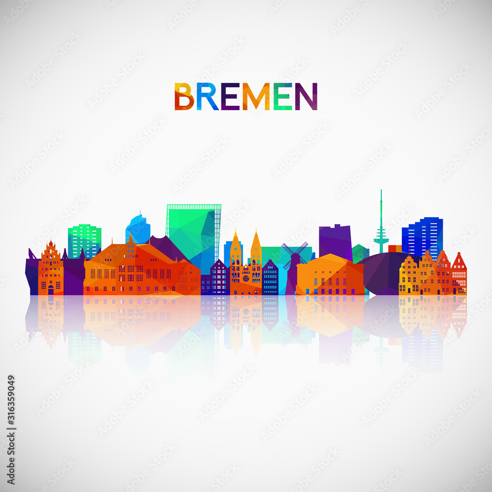 Bremen skyline silhouette in colorful geometric style. Symbol for your design. Vector illustration.