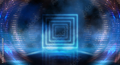 Wallpaper Mural Tunnel in blue neon light, underground passage. Abstract blue background. Background of an empty black corridor with neon light. Abstract background with lines and glow Torontodigital.ca