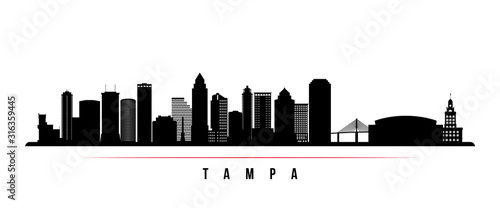 Tampa skyline horizontal banner. Black and white silhouette of Tampa, Florida. Vector template for your design.