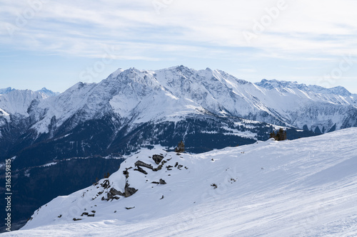 Winter Landscape Of A Ski Resort In The Alps