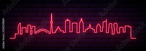 Red neon skyline of Toronto city. Bright Toronto long banner. Vector illustration.