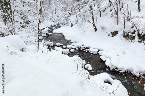 The Kamacnik River covered in deep snow, Croatia © Goran
