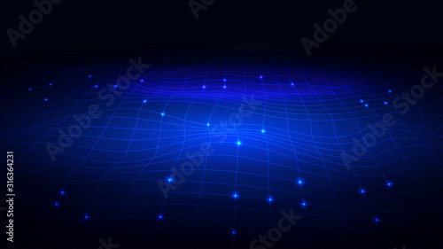 Background in the form of an electronic futuristic network with waves.