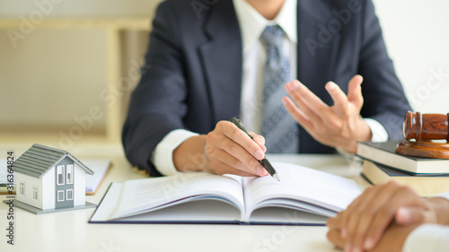 Lawyers are advising clients about real estate law.