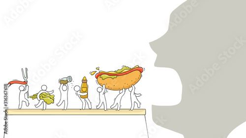 sketch little people carry hot dog