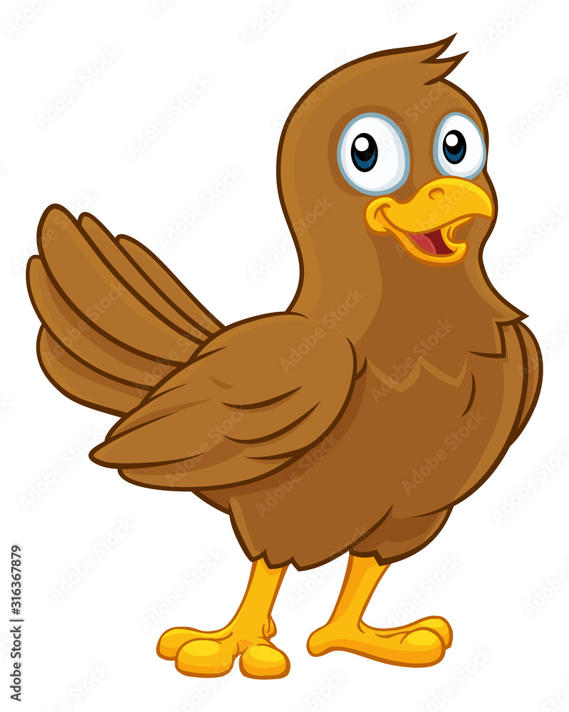 A cute little brown cartoon bird character A cute little brown cartoon bird character