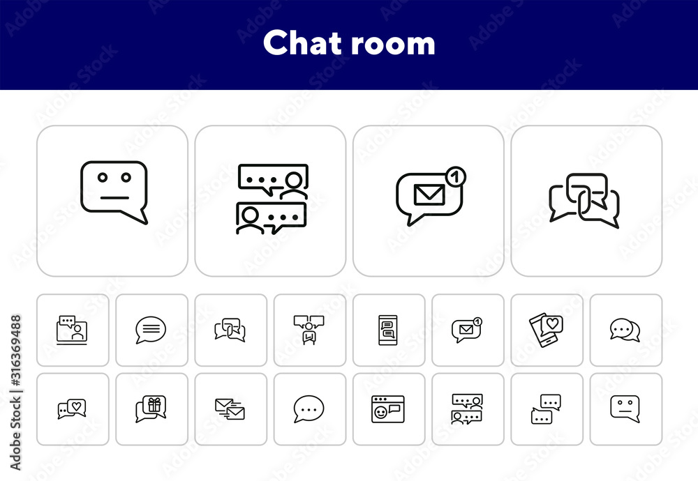 Chat room line icon set. Speech bubbles, technology, texting. Social media  concept. Can be used for topics like communication, correspondence, message  vector de Stock | Adobe Stock