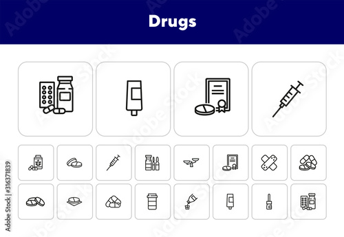Drugs icon set. Drugstore concept. Vector illustration can be used for topics like apothecary, pharmaceuticals, medicine