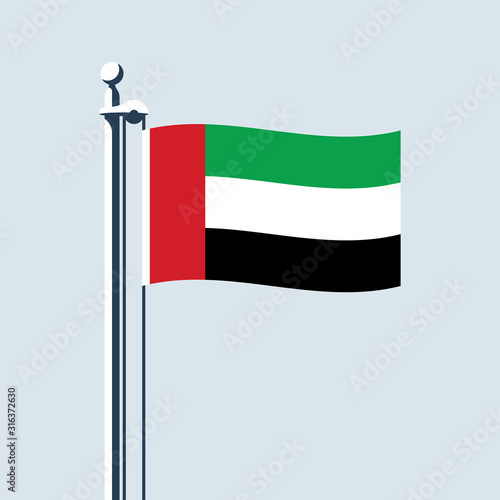 National flag of United Arab Emirates. 2 December independence Day UAE, greeting card. Vector illustration flat design. Isolated on white background.