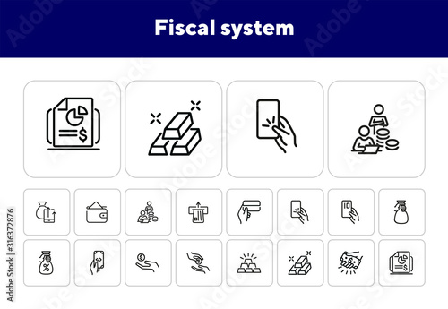 Fiscal system line icon set. Credit card, loan, investment, donation. Finance concept. Can be used for topics like money, charity, startup