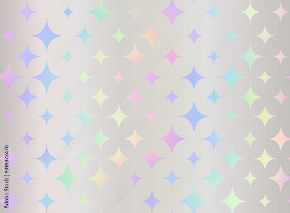 Holographic foil. Seamless pattern. Wonderful wallpaper. Modern hologram hipster design. Stars pattern. Beautiful rainbow background. Colorful texture. Iridescent art. Trendy stylish design neon color