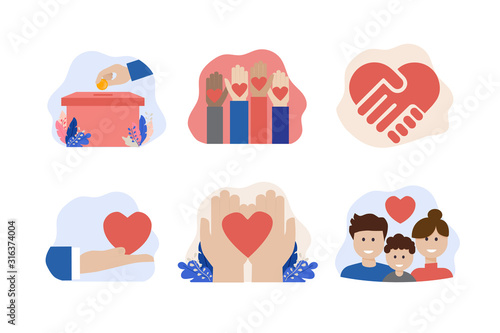 Vászonkép charity and donation vector icon set