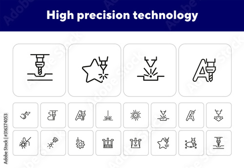 High precision technology. Set of line icons on white background. Modern lifestyle concept. Vector illustration can be used for industry, typing, advertisement