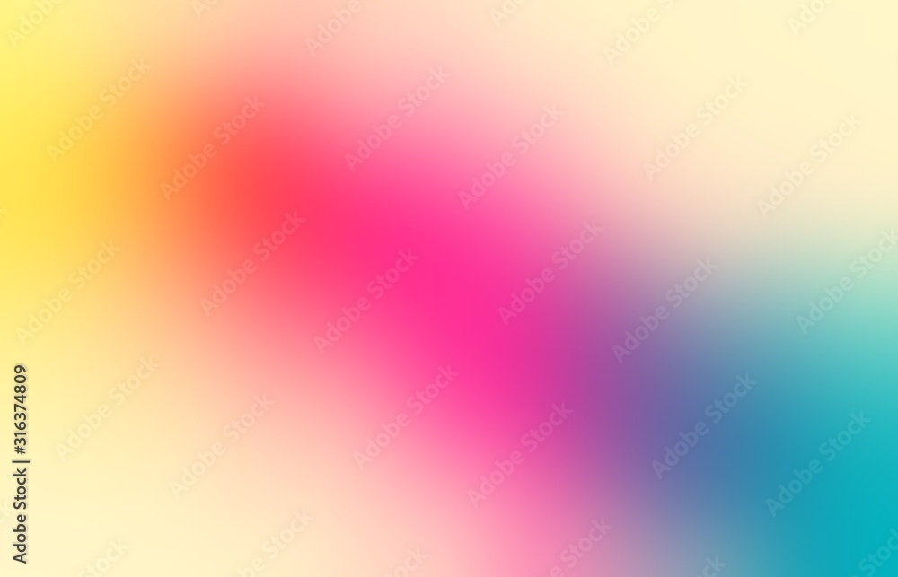 Pink yellow red blue gradient blur background. Watercolor abstract illustration. Formless defocus pattern.