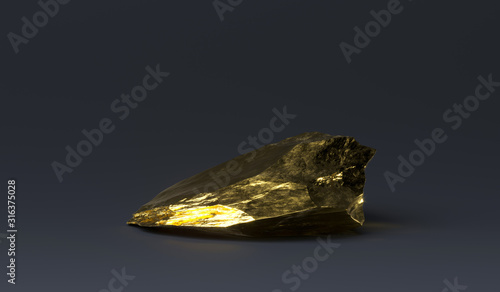 Marble black and gold stome. 3D Rendering. Abstract minimalistic rock object for web site header or banner. photo
