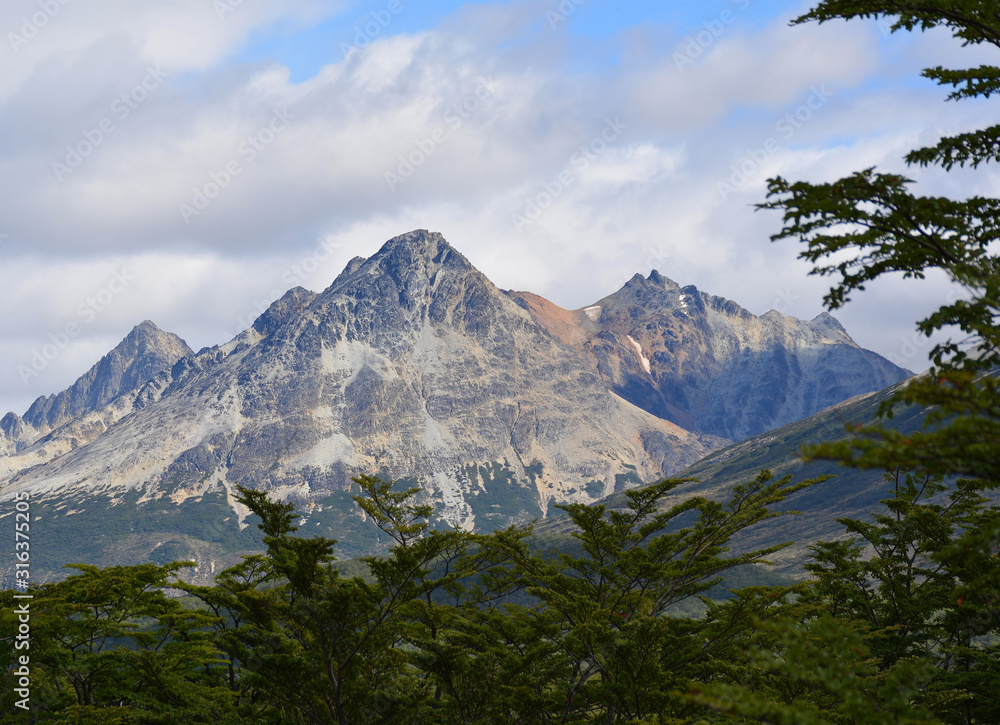 Rugged mountain landscape seen from Tierra del Fuego National Park