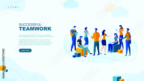 Trendy flat illustration. Successful teamwork page concept. Office workers planing business mechanism, analyze business strategy and exchange ideas.Template for your design works. Vector graphics.