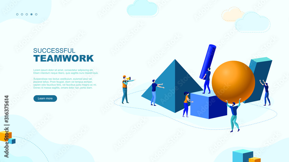 Teamwork Visual Examples Trendy flat illustration. Successful teamwork page concept. People make ...