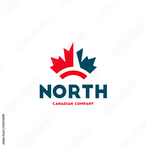 North compass direction with canadian maple leaf flag logo template vector