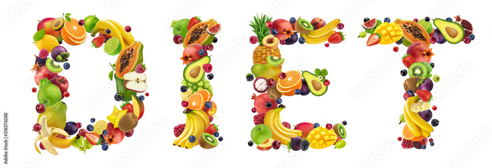 Word Diet made of different fruits and berries Word Diet made of different fruits and berries