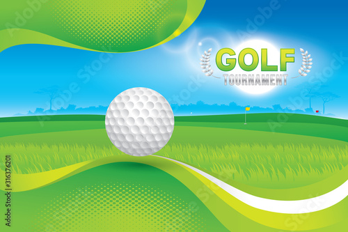 Vector of golf tournament with green field background. Sport concept