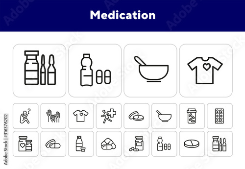 Medication line icon set. Pill, tablet, vitamin. Treatment concept. Can be used for topics like pharmacy, prescription, antibiotic