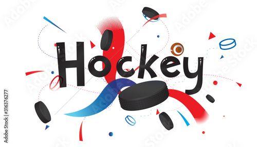 Hockey sports banner or poster design. Vector abstract colored sports background.