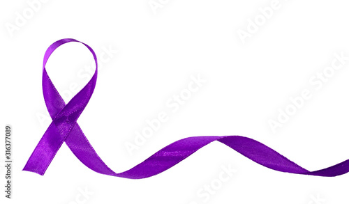 A purple awareness ribbon on white background.