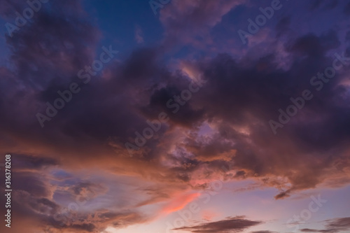 Beautiful evening sky with clouds, sunset.