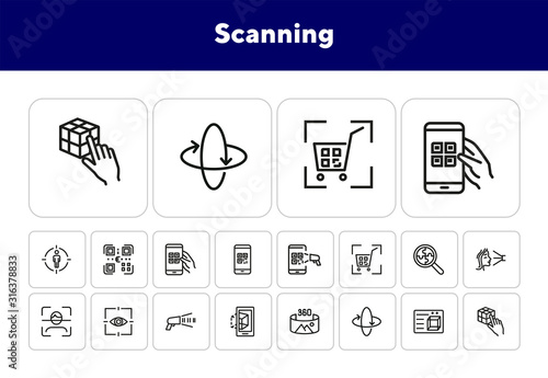 Scanning line icon set. Barcode, eye scanning, face detection. Identification concept. Can be used for topics like identity, access, recognition